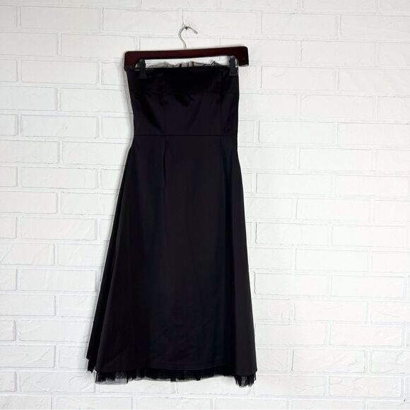 Rw & Co. Black Satin Tulle Strapless Midi Dress 0 - Picture 3 of 13